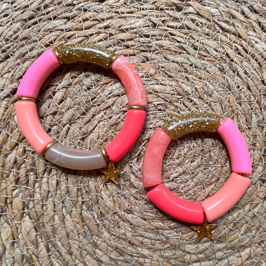 Bracelets duo mère-fille étoile fushia