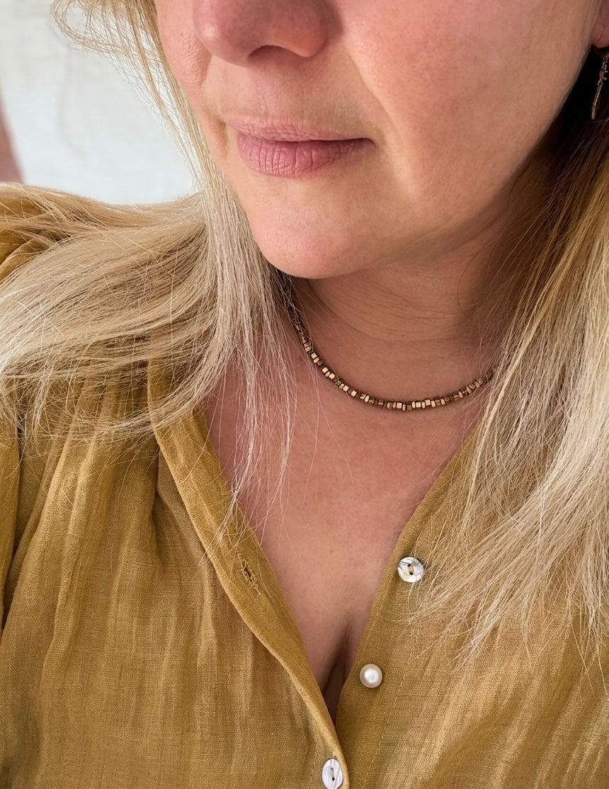 Collier duo de perles effet hématite